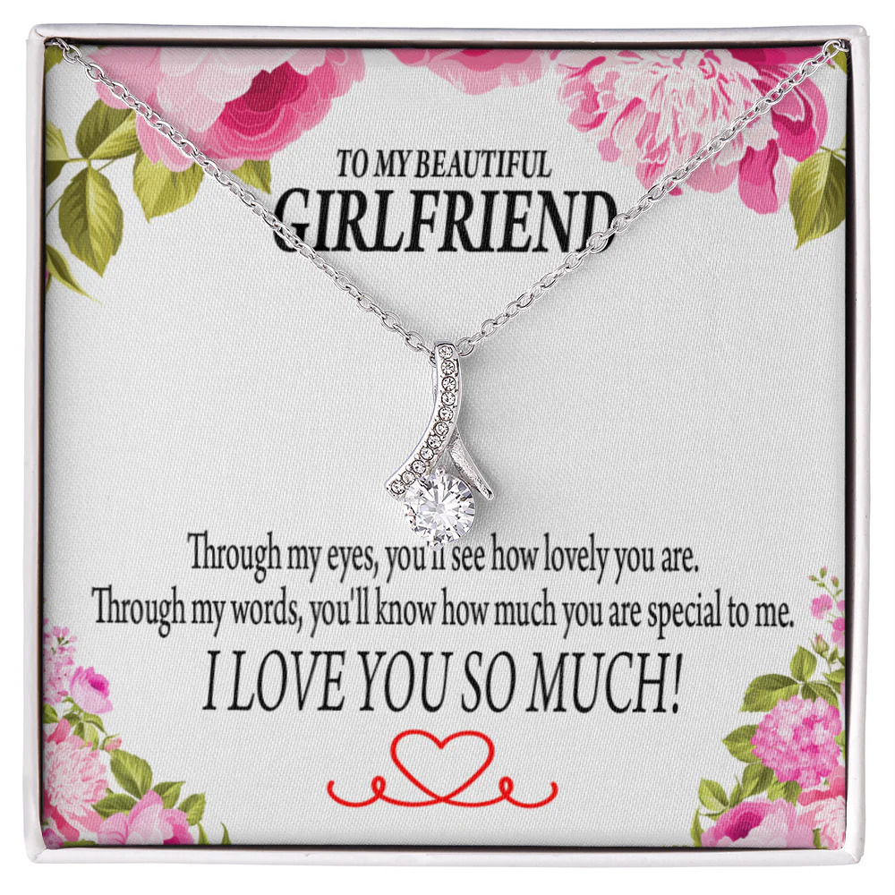 To My Girlfriend You're Special Ribbon Necklace Silver Tone Standard Box